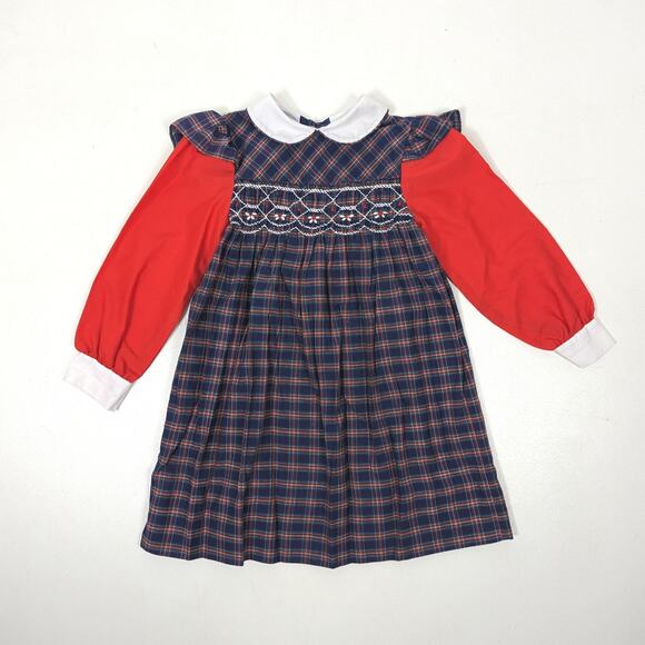 Vintage Other - Vintage Princess Anne Dress Girls Size 4T Navy Plaid Smocked School